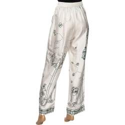 Pre Owned Dolce & Gabbana White Victorian Garden Printed Silk Pants L