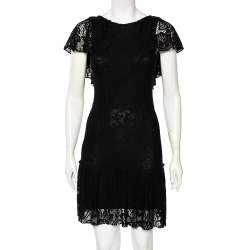 Pre Owned Dolce & Gabbana Black Crochet Lace Flared Hem Detailed Dress S