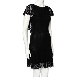 Pre Owned Dolce & Gabbana Black Crochet Lace Flared Hem Detailed Dress S
