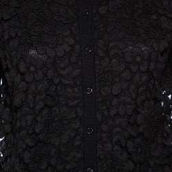 Pre Owned Dolce & Gabbana Black Wool Floral Embroidered Button Front Cardigan M