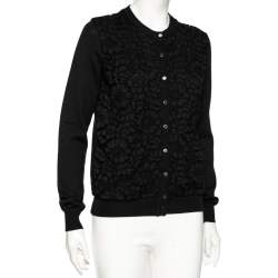 Pre Owned Dolce & Gabbana Black Wool Floral Embroidered Button Front Cardigan M