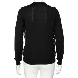 Pre Owned Dolce & Gabbana Black Wool Floral Embroidered Button Front Cardigan M