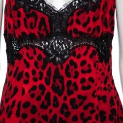 Pre Owned Dolce & Gabbana Red Leopard Print Silk Sleeveless Top L