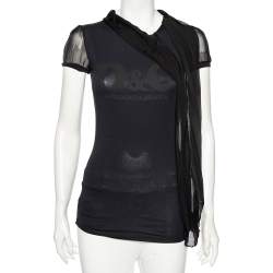 Pre Owned Dolce & Gabbana Black Logo Printed Cotton Knit And Silk Neck Tie Detail T-Shirt XS