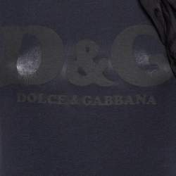 Pre Owned Dolce & Gabbana Black Logo Printed Cotton Knit And Silk Neck Tie Detail T-Shirt XS