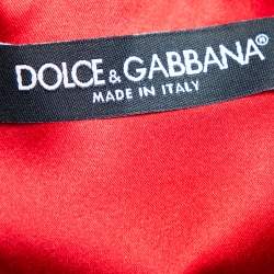Pre Owned فستان ميدي دولتشي أند غابانا صوف كريب أحمر تفاصيل مزخرف شعار الماركة مقاس صغير - سمول 