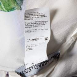 Pre Owned Dolce & Gabbana White Bouquet Printed Silk Button Down Belted Dress L