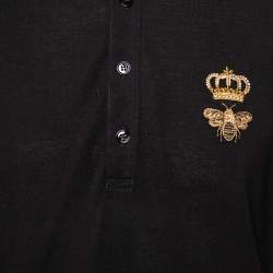 Pre Owned Dolce & Gabbana Black Cotton Pique Bee & Crown Embroidered Polo T-Shirt XL