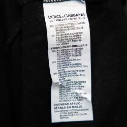 Pre Owned Dolce & Gabbana Black Cotton Pique Bee & Crown Embroidered Polo T-Shirt XL