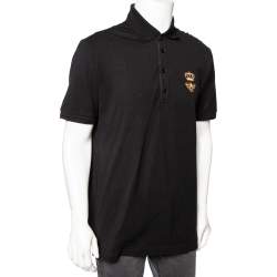 Pre Owned Dolce & Gabbana Black Cotton Pique Bee & Crown Embroidered Polo T-Shirt XL