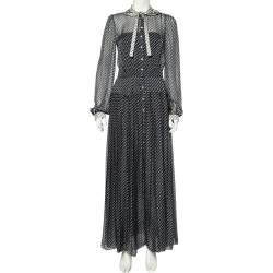 Pre Owned Dolce & Gabbana Navy Blue Anchor Printed Silk Georgette Pleated Maxi Dress M 