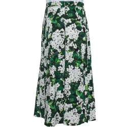 Pre Owned Dolce & Gabbana Green Floral Printed Cotton Pleated Flared Pants M