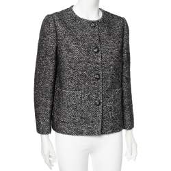 Pre Owned Dolce & Gabbana Monochrome Wool Button Front Collarless Jacket M