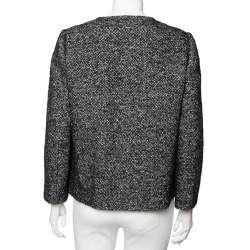 Pre Owned Dolce & Gabbana Monochrome Wool Button Front Collarless Jacket M