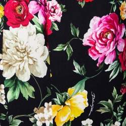 Pre Owned Dolce & Gabbana Black Floral Printed Silk Pencil Skirt S
