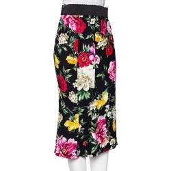 Pre Owned Dolce & Gabbana Black Floral Printed Silk Pencil Skirt S