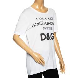 Pre Owned Dolce & Gabbana White Model Printed Cotton Short Sleeve T-Shirt M