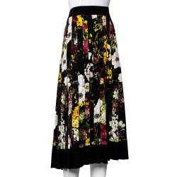 Pre Owned Dolce & Gabbana Black Silk Crepe Pleated Midi Skirt L