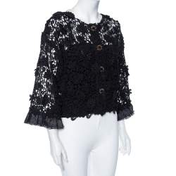 Dolce & Gabbana Black Floral Lace Button Front Cropped Jacket S