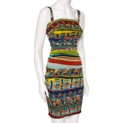 مملوكة مسبقًا Dolce & Gabbana Multicolored Warrior Printed Silk Ruched Mini Dress XS