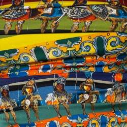 مملوكة مسبقًا Dolce & Gabbana Multicolored Warrior Printed Silk Ruched Mini Dress XS