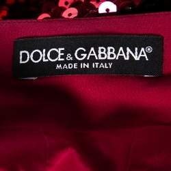 Pre Owned Dolce & Gabbana Red Sequin Embellished Flared Hem Detailed Skirt M