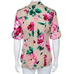 مملوكة مسبقًا Dolce & Gabbana Beige Floral Printed Silk Button Front Blouse M