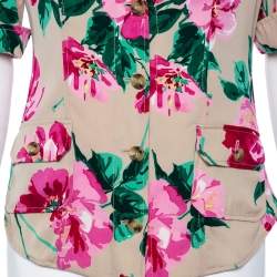 مملوكة مسبقًا Dolce & Gabbana Beige Floral Printed Silk Button Front Blouse M