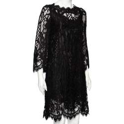 Pre Owned Dolce & Gabbana Black Lace Shift Dress M
