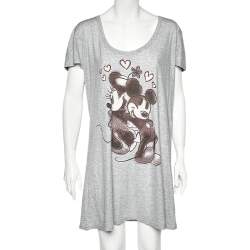 Pre Owned Dolce & Gabbana Grey Mickey Printed Cotton Knit Shift Dress M