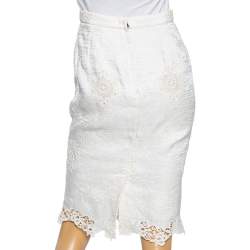 Pre Owned Dolce & Gabbana Ivory Floral Jacquard & Lace Inset Detailed Pencil Skirt S