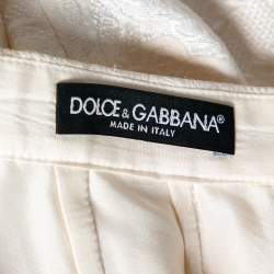 Pre Owned Dolce & Gabbana Ivory Floral Jacquard & Lace Inset Detailed Pencil Skirt S