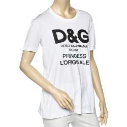 Pre Owned Dolce & Gabbana White Logo Printed Cotton T-Shirt M
