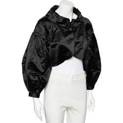 Pre Owned Dolce & Gabbana Black Silk Satin Ruffled Neck Bolero M