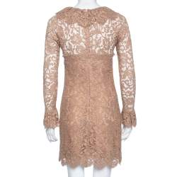 Pre Owned Dolce & Gabbana Beige Lace Long Sleeve Mini Dress S