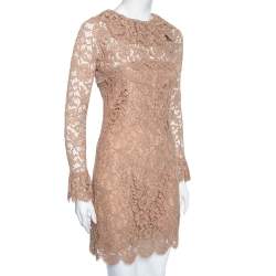 Pre Owned Dolce & Gabbana Beige Lace Long Sleeve Mini Dress S