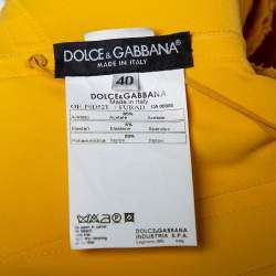 Pre Owned Dolce & Gabbana Yellow Satin Sleeveless Belted Dress S 