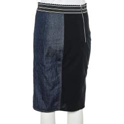 مملوكة مسبقًا Dolce & Gabbana Navy Blue Denim & Synthetic Paneled Logo Waist Band Detail Pencil Skirt M
