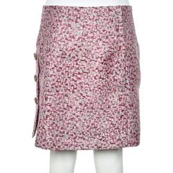 Pre Owned Dolce & Gabbana Pink Lurex And Tweed Button Detail Mini Skirt M