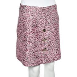 Pre Owned Dolce & Gabbana Pink Lurex And Tweed Button Detail Mini Skirt M