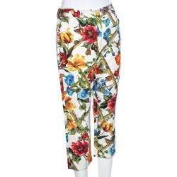 Pre Owned Dolce & Gabbana Floral Print Cotton Jacquard Cropped Pants M