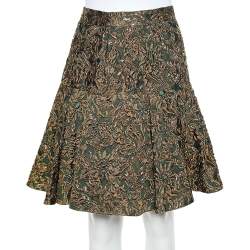 Pre Owned Dolce & Gabbana Green & Gold Floral Brocade Pleated Skirt M