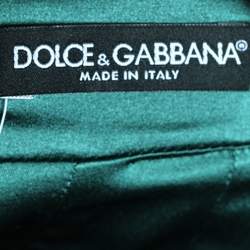 Pre Owned Dolce & Gabbana Green & Gold Floral Brocade Pleated Skirt M