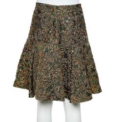 Pre Owned Dolce & Gabbana Green & Gold Floral Brocade Pleated Skirt M
