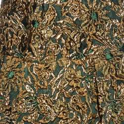 Pre Owned Dolce & Gabbana Green & Gold Floral Brocade Pleated Skirt M