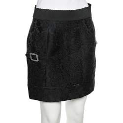 Pre Owned Dolce & Gabbana Black Jacquard Mini Skirt S