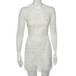 Pre Owned Dolce & Gabbana White Floral Lace Scalloped Hem Detail Dress S 