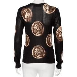Pre Owned Dolce & Gabbana Black Ancient Coin Print Silk Knit Cardigan M