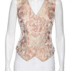 Pre Owned Dolce & Gabbana Dusky Pink Silk Brocade Button Front Waistcoat M