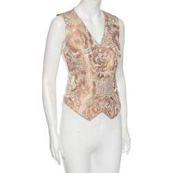 Pre Owned Dolce & Gabbana Dusky Pink Silk Brocade Button Front Waistcoat M